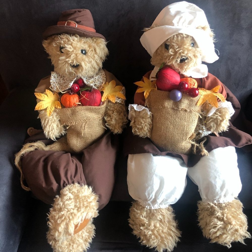 VINTAGE BRINN'S BY BRINTON NATTY BEARS BARELY A BEAR ADORABLE PILGRIM COUPLE